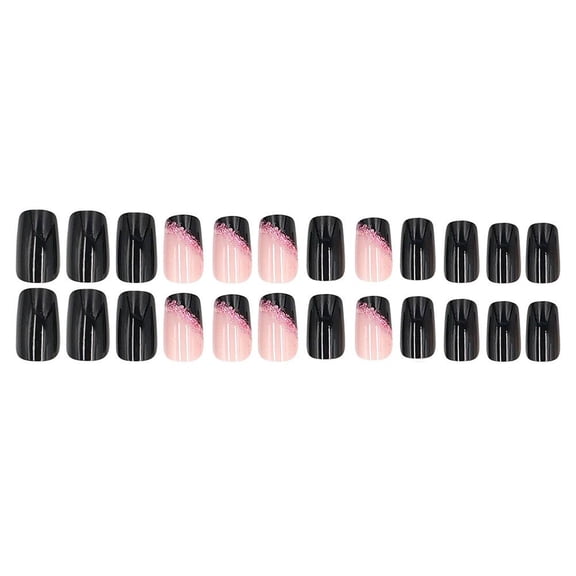 24Pcs Press on Nails Medium Square Black False Nails,2026 New Irregular Pink Glitter Sequins Design FakeNails,Reusable Artificial AcrylicNails Full Cover Glossy,for Women Girls Fingernails Design