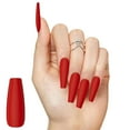 thumbnail image 1 of 24Pcs Press on Nails for Women Girl, Solid Extra Long Coffin Fake Nails Artificial Fingernail, Reusable with Adhesive Tabs for Gift Parties Festival Makeovers (Red) Red 0.03 Fl Oz (Pack of 24), 1 of 4