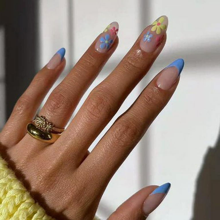 24Pcs Press on Nails Medium Length Fake Nails Acrylic French ... 24Pcs Press on Nails Medium Length Fake Nails Acrylic French ... - summer nails acrylic