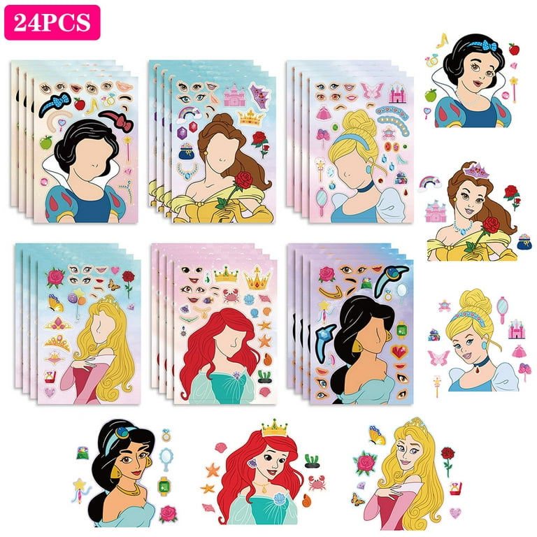 24Pcs Princess Make Face Stickers Cartoon Stickers Book Crafts for