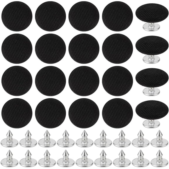 24Pcs Pure Cotton Covered Iron Buttons Baseball Cap Button Top Replacement Flat Round Platinum Black 14x6mm Hole: 1.6mm Craft