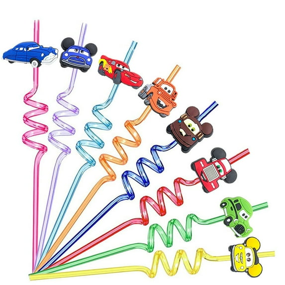 24Pcs Race Car Reusable Straws Party Decorations Birthday Party Supplies Drink Markers with 2Pcs Cleaning Brushes