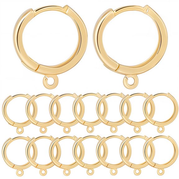 24Pcs Rack Plating Eco-friendly Brass Hoop Earring Findings with Horizontal Loop Ring Real 24K Gold Plated 18 Gauge 16x13.5x2mm Hole: 1mm