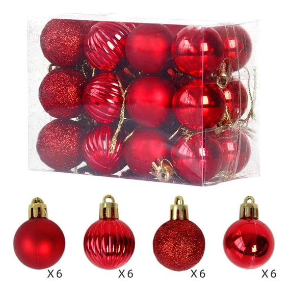 24Pcs Red 1.18" Christmas Balls Ornaments Shatterproof Ornaments Hanging Balls for Xmas Trees, Wedding, Party Decorations