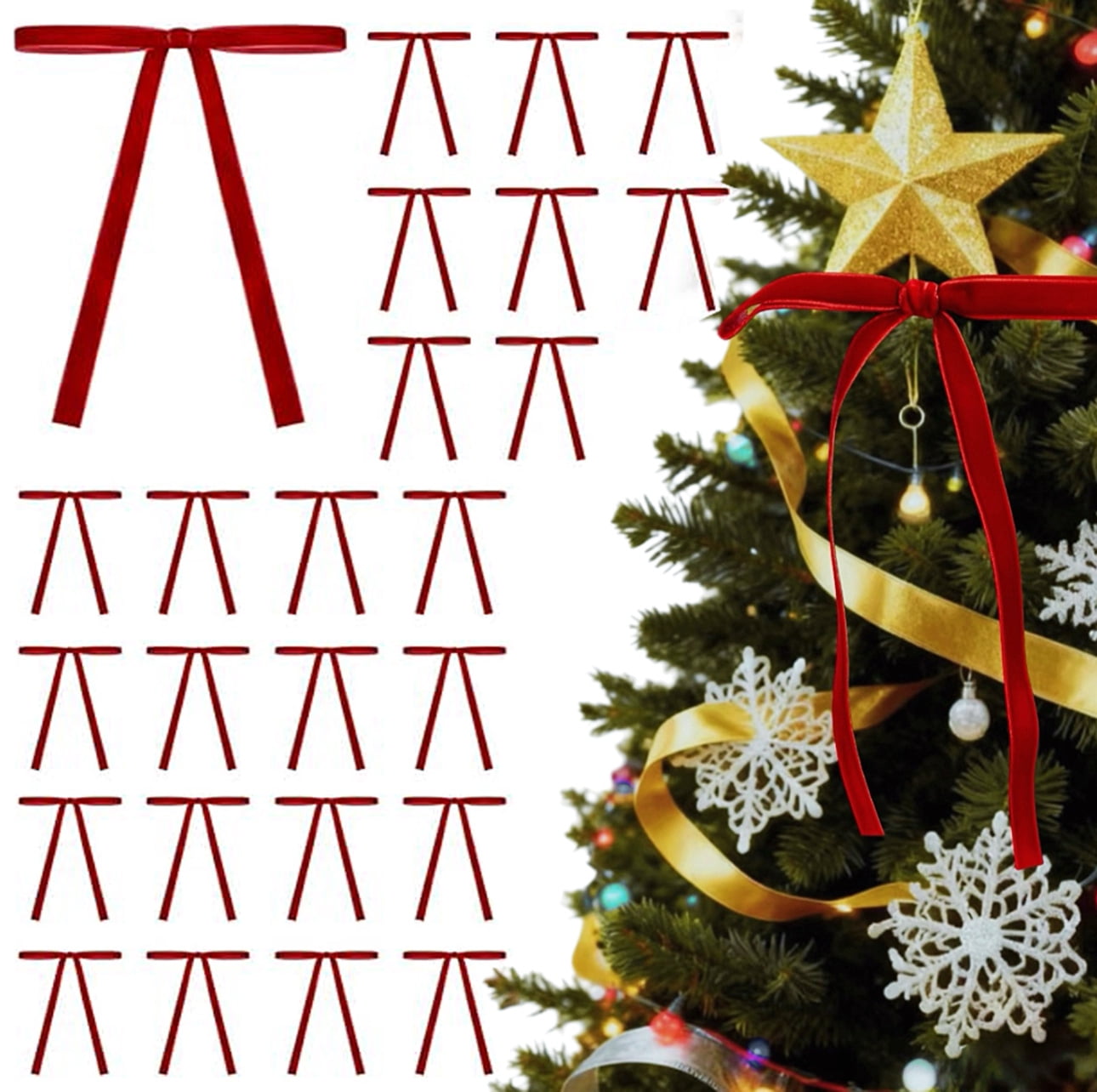 24Pcs Red Velvet Bows Ornaments for Christmas Tree, Small Vintage ...