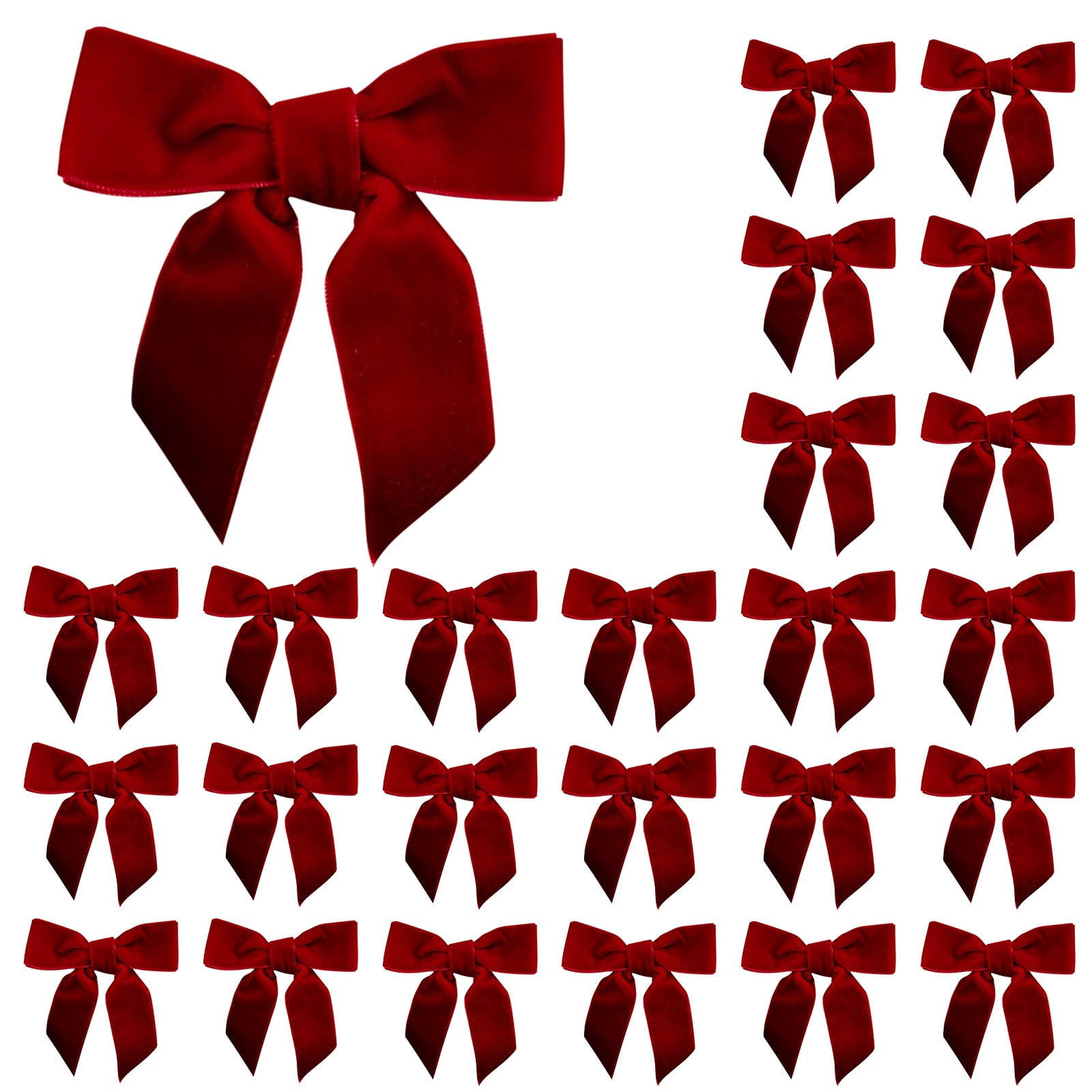 24Pcs Red Velvet Ribbon Bows Christmas Tree Ornaments – 3x3" Xmas ...