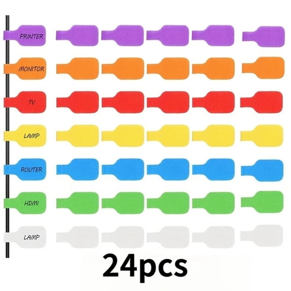 24Pcs Residue-Free Self Adhesive Cable Marking Tags in 8 Bright Colors.