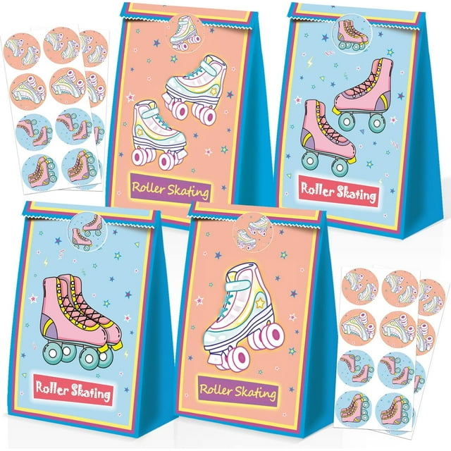 24Pcs Roller Skate Party Favor Bags Skating Goodie Bags for Girls