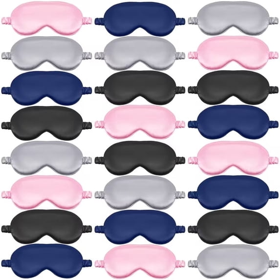 24Pcs Satin Sleep Mask With Elastic Band, Soft Breathable Eye Masks with Light Blocking, Night Blindfold face Mask For Travel Office Nap Airplane Rest