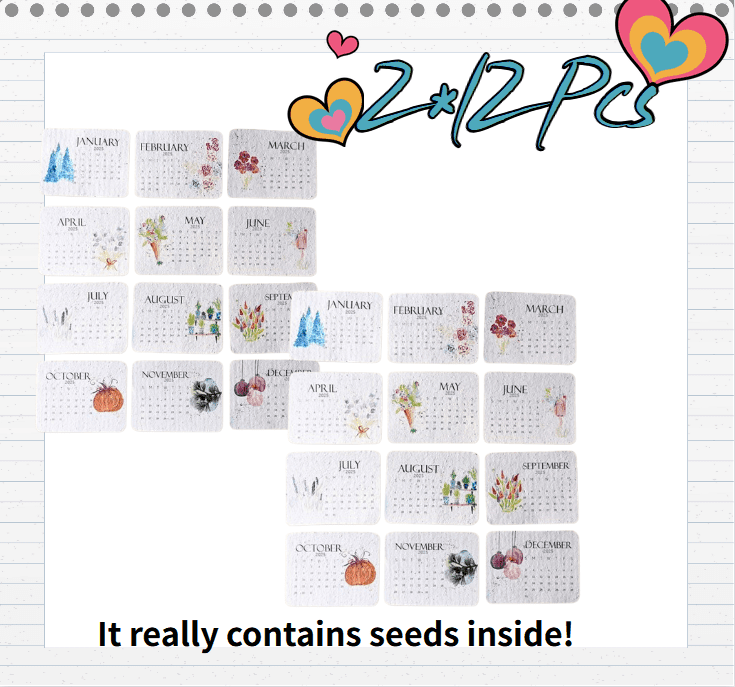 24Pcs Seed Calendar 2025 from Jan to Dec 2025 Greenery Calendar Planner
