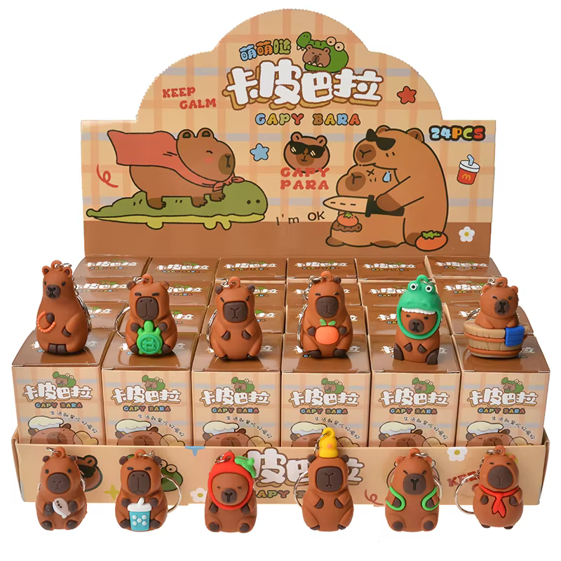 24Pcs/Set Cute Capybara Keychain Pendant Cartoon Animal Keyring Mini Key Chains Blind Bag Key Chains Bag Pendant