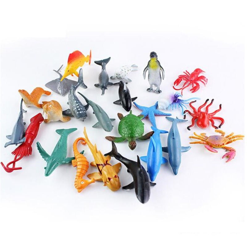 24Pcs/Set Plastic Ocean Animals Figure Sea Creatures Model Toys Dolphin ...