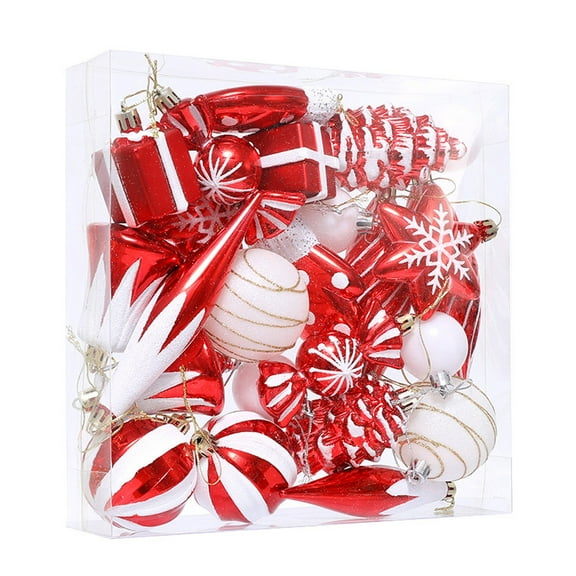 24Pcs Set Small Christmas Hanging Ornaments 11 Styles Holiday Red White Pendant Decoration for Xmas Tree Home Party Outdoor Decor