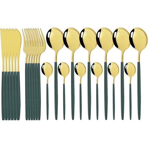 24Pcs/Set Stainless Steel Dinnerware Set White Gold Cutlery Set Knife Fork Tea Spoon Dinner Set Kitchen Tableware Silverware Set