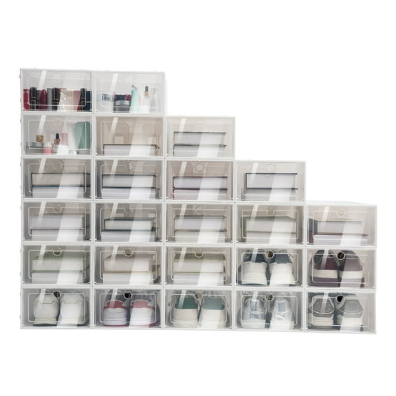 24Pcs Shoe Storage Box White Clear Plastic Display Shoes Case PP Stackable Organizer