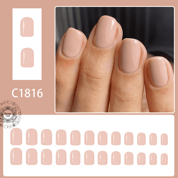 24Pcs Short Glossy Acrylic Press-on Nails, Nude Solid Color Natural Skin Tone False Nails, Minimalist Versatile Manicure Tools, Reusable Daily Nail Art Supplies for DIY and Salon Nail Decoration
