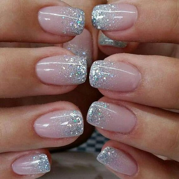 24Pcs Short Press On Nails Shining Stick On Nails Short Fake Nails Design Glossy Acrylic Nails Stick On Nails Tips Glue On Nails False Nails For Women Nail Kit With Nail Glue azure pink 0.23 Fl