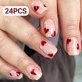 thumbnail image 1 of 24Pcs Short Round Press On Nails, Red Heart and White Polka Dot Full Cover Glossy Acrylic Fake Nails Reusable Glue On False Nail Tips for Valentine’s Day Daily Romantic Women Nail Art Decoration, 1 of 5