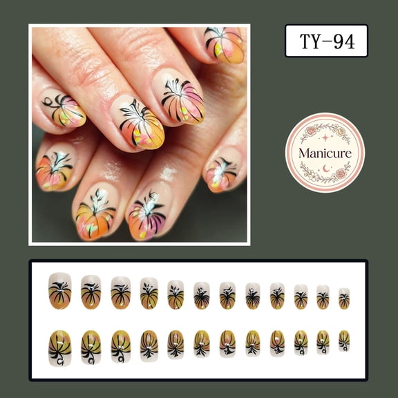 24Pcs Short Square Press On Nails, Fall Palm Leaf Gradient Nail Art Design, SalonQuality Natural Nails, Fast Removal Easy Application, Reusable Nail, Waterproof, Chip-resistant, Gifts For Women