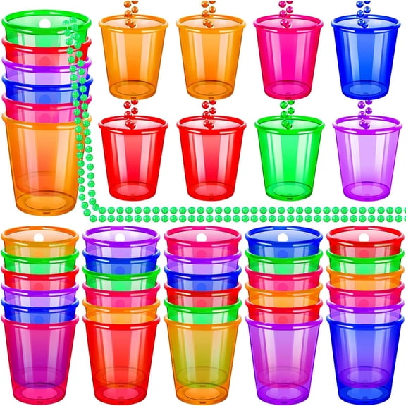 24Pcs Shot Glass on Beaded Necklace,Shot Glass Necklaces,Colorful Clear Shot Cup Necklace,Plastic Shot Necklace Cups for Birthday Gifts Wedding Party Favors, 6 Colors