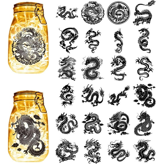 24Pcs Silhouettes Mason Jar Decor Chinese Dragon Laser Cut Cardboard Scrapbook Cutouts Die Cuts PVC DIY