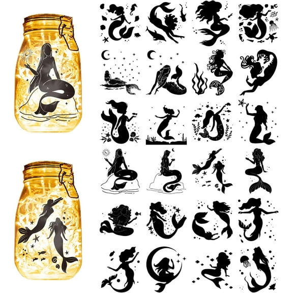 24Pcs Silhouettes Mason Jar Decor Lantern Laser Cutouts Ocean Ornaments Scrapbook Embellishment Dolphin