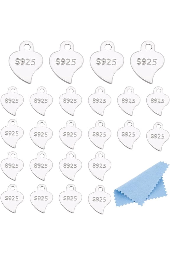 24Pcs Silver Small Heart Charms 925 Sterling Silver Heart Charms Tiny Heart Dangle Charms Flat Heart Charm for DIY Bracelets Earring Necklace Jewelry Making diy