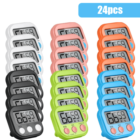24Pcs Small Digital Kitchen Timers with Loud Alarm Multicolor Timer Set for Cooking, Baking, Exercise, Minute & Second Display, Countdown Timer