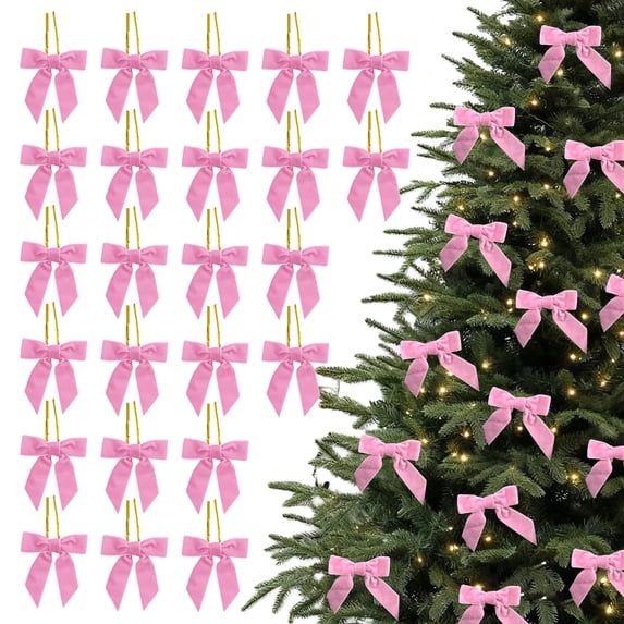 24Pcs Small Velvet Christmas Bows for Tree Wreath Gift Wrap Crafts Wedding Party Bags Decor