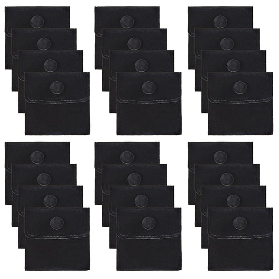 24Pcs Snap Button Storage Bag Velvet Jewelry Pouch Black Square Necklace Jewelry Gift Bag Portable Earrings Protector Pouches