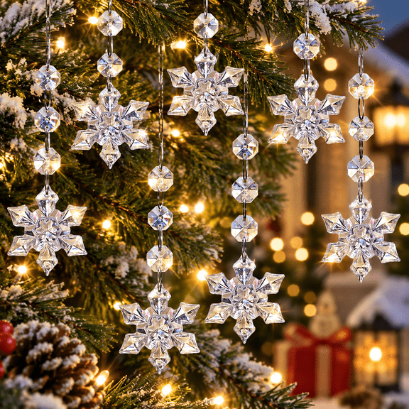 24Pcs Snowflake Crystal Christmas Ornaments for Tree Decorations, Hanging Clear Acrylic Snowflake Ornaments for Christmas Tree Indoor Home Decor, Snow Flake Stars Winter Wonderland Party Supplies