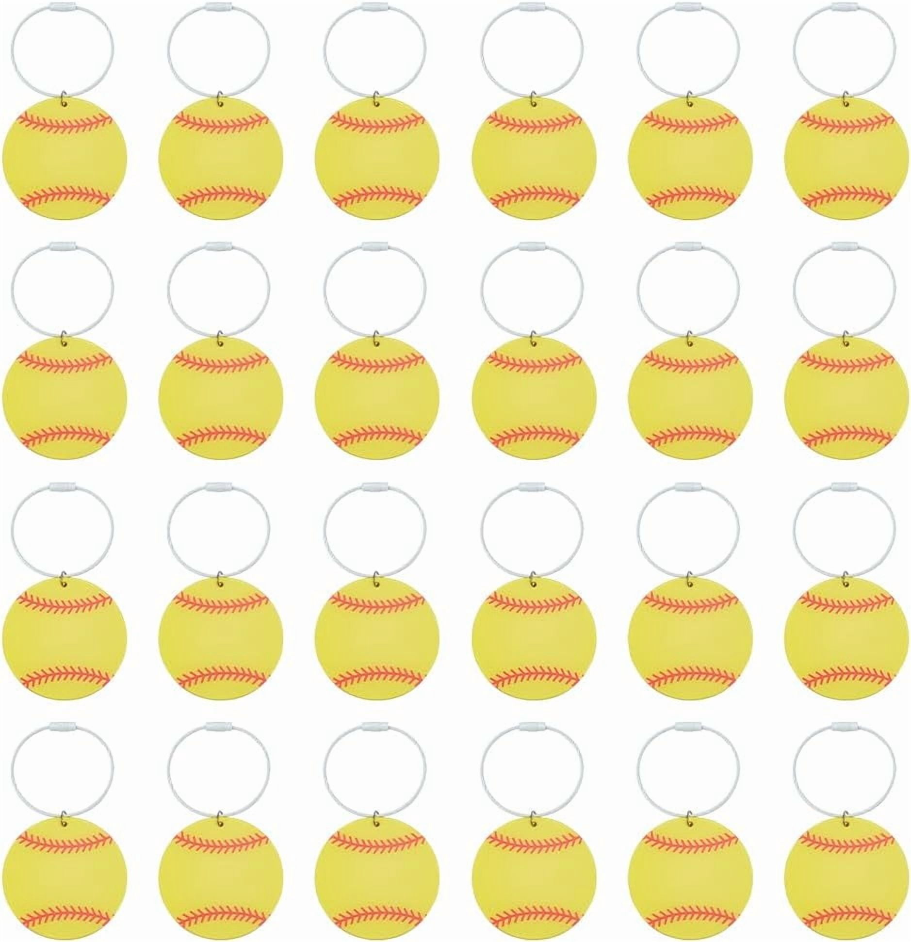 24Pcs Softball Luggage Tags Arcylic Suitcase Labels 65mm with Stainless Steel Ring Backpack Charms Pendants Name ID Card Pocket Hug Card for Travel Labels Bags Keychain Accessory White DIY