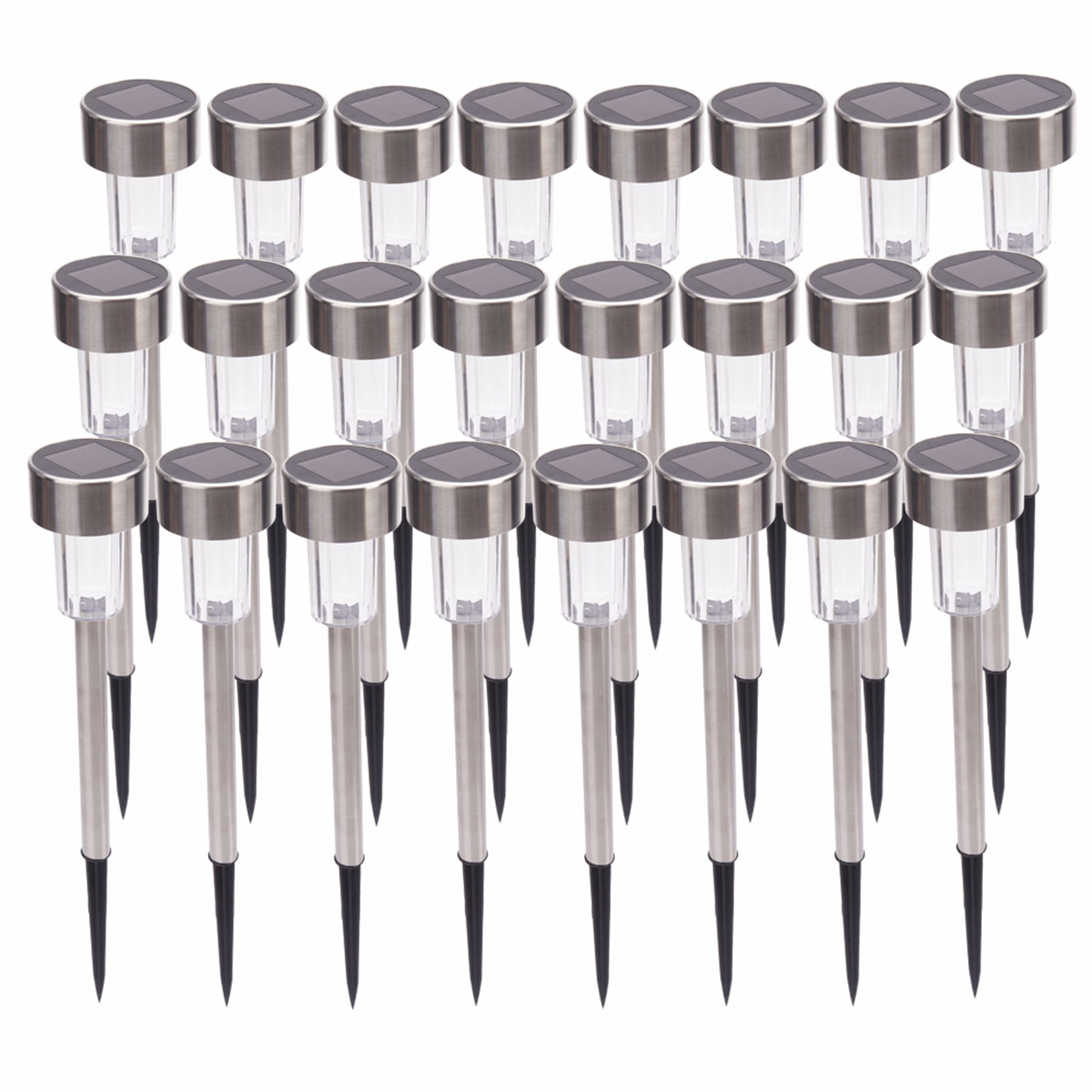 24Pcs Solar Power LED Lawn Lamps with Lampshades, 5W High Brightness, White & Silver