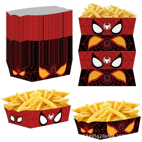 24Pcs Spider-Man Party Supplies and Birthday Decorations - Party Plates, Paper Trays, Paperboard Hot Dog Popcorn