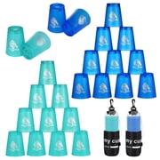 24Pcs Sport Stacking Cups, Speed Training Game for Challenge Competition, Plastic Stacking Cups, Classic Family Game for Adults, Blue+Green