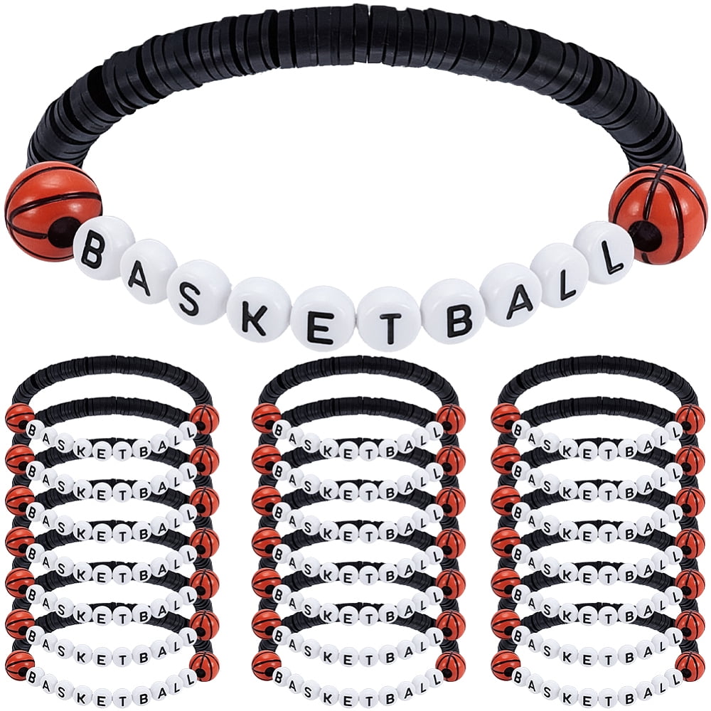 24Pcs Sports Theme Handmade Polymer Clay Heishi & Acrylic Beads Stretch ...