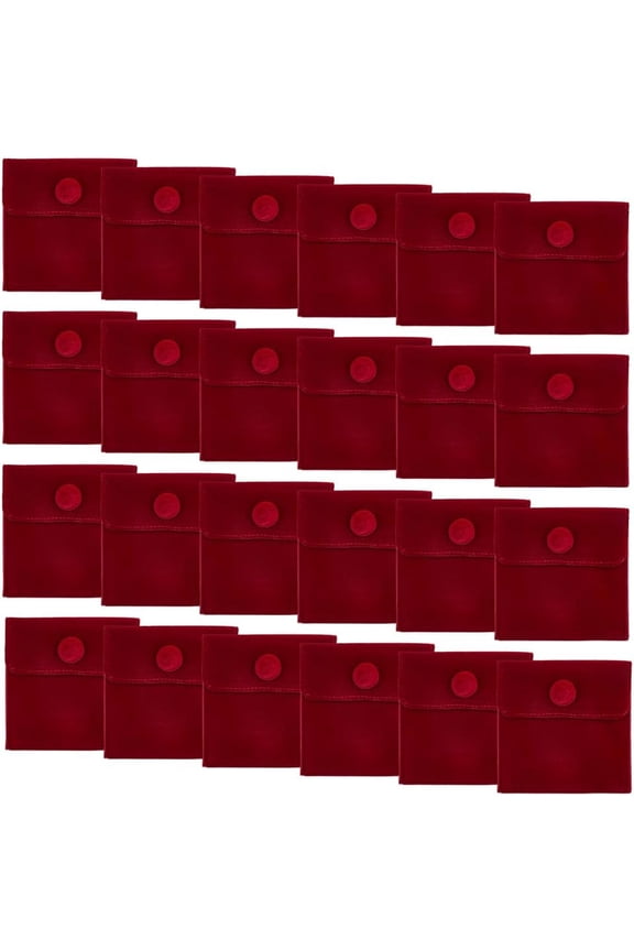 24Pcs Square Velvet Jewelry Bags with Snap Fastener Dark Red 6.7~7.3x6.7~7.3x0.95cm