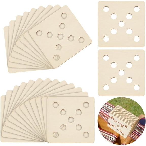 24Pcs Square Weaving Cards 1.97Inch 9 Holes Wood Tablet Weaving Cards Knitting Loom Cards Handmade Weaving Tool Weaving Supplies for DIY Knitting Loom or Inkle Loom Accessories Moccasin