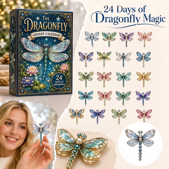 24Pcs Stained Glass Pearl Dragonfly Christmas Advent Calendar 2026, 2D Flat Dragonfly Hanging Ornaments Xmas Countdown Gift Box, Elegant Holiday Tree Decor Stocking Filler