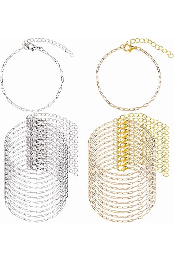 24Pcs Stainless Steel Bracelet Chains 2 Colors Bracelet Link Chains DIY Jewelry Making Bracelets Chains Adjustable Charm Bracelets with Lobster Clasps