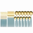 thumbnail image 1 of 24Pcs Stainless Steel Dinnerware Set Cutlery Spoon Fork Knife Western Cutleri Silverware Flatware,Green-G, 1 of 6