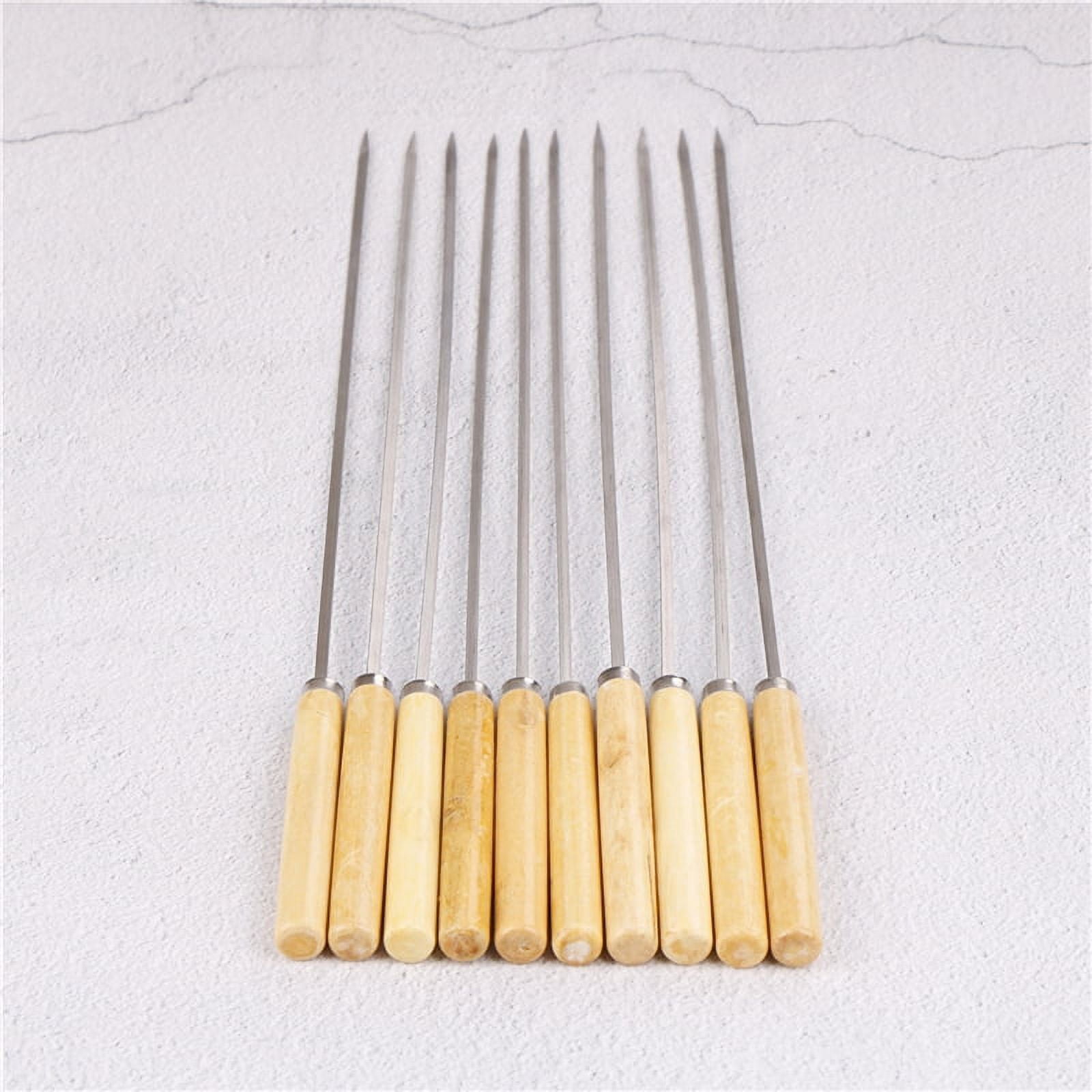 24Pcs Stainless Steel Reusable Wooden Handle Flat Metal Skewer Sticks