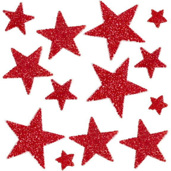 24Pcs Star Iron On Patches Resin Rhinestone Red Glitter Applique Stars Shaped Hot Glue Embroidered Repair Patch Embellishments for Clothing Jeans Bags Hats Jackets Decoration Sewing Crafts Ruby