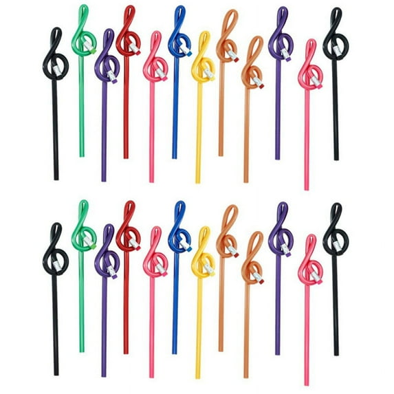 24Pcs Students Note Pencils Musical with Eraser Colorful Music Wooden Treble Clef Bent Pencil