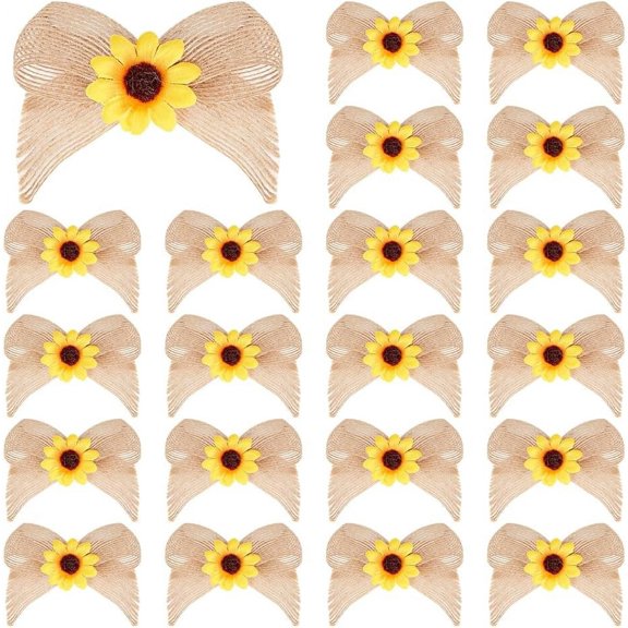24Pcs Sunflower Linen Handmade Linen Decorative Bowknot Natural Ornament