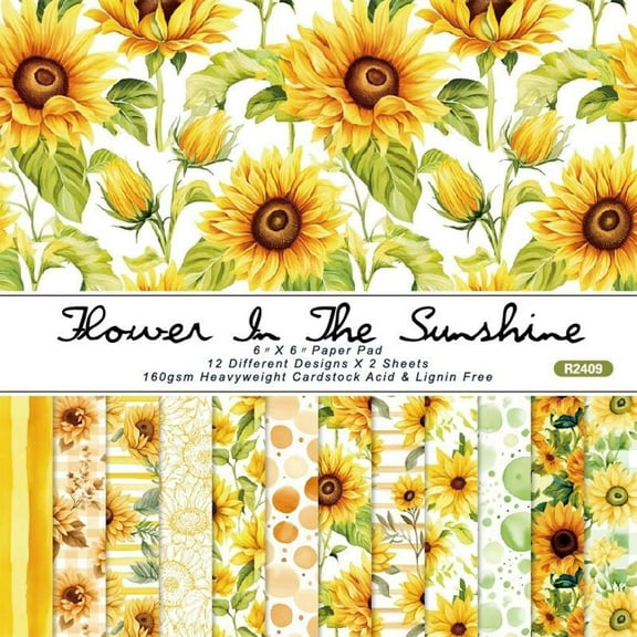24Pcs Sunflower Scrapbook Paper Flower Origami Paper Floral Pattern Paper 6"6Single-Sided Colored Patterned Paper Decorative Craft Paper for Journal Craft DIY Background Art Photo Album