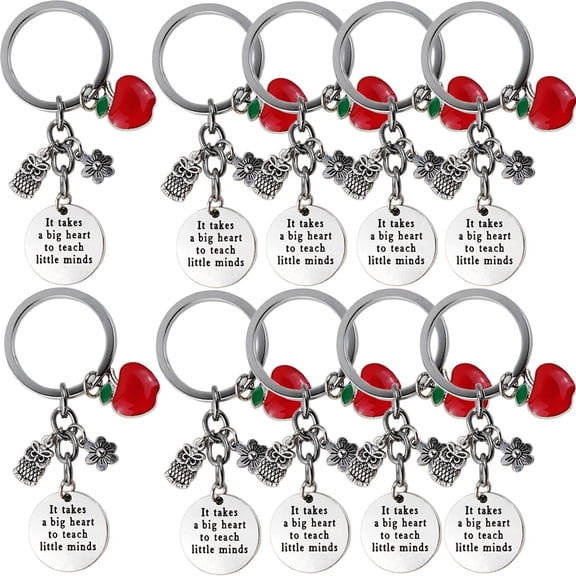 24Pcs Teacher Appreciation Keychain Gifts Bulk, Heart and Apple Shape Thank You Keychains for Teachers, Inspirational Pendant Key Rings for Teacher Appreciation Week Graduation School Staff Gifts