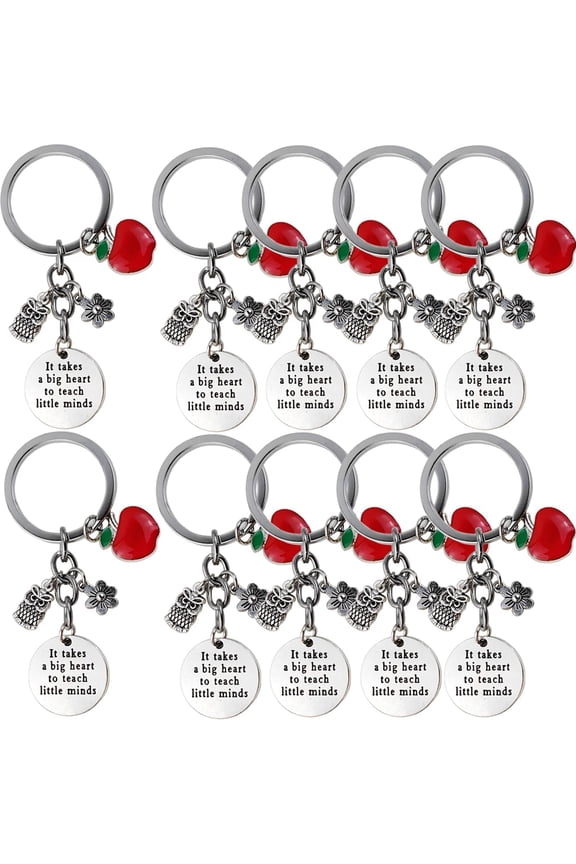 24Pcs Teacher Appreciation Keychain Gifts Bulk, Heart and Apple Shape Thank You Keychains for Teachers, Inspirational Pendant Key Rings for Teacher Appreciation Week Graduation School Staff Gifts