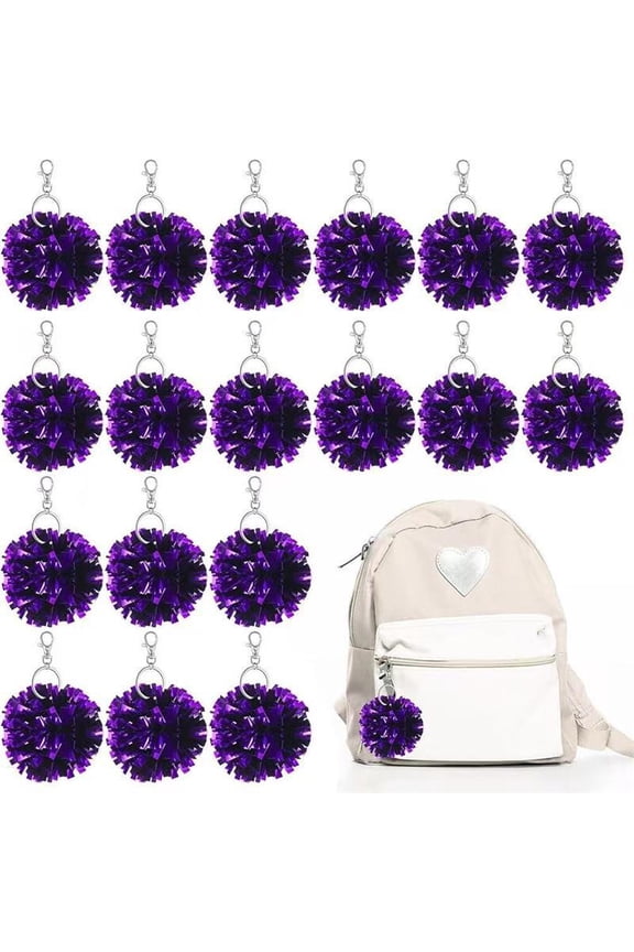 24Pcs Team Spirit Keychains, Go Team Foil Pom Pom Charms for Cheerleader Gifts, Sports Banquet Favors, and Camp Celebrations