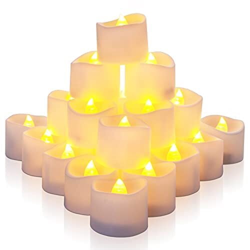 24Pcs Timed Tealight Candles, Battery Operated Tea Candles, Flameless Flickering Electric Candles with Timer for Home Decor, Brightness Upgrade, Batteries Included